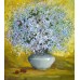 Натюрморт: синие цветы в вазе, выполненный маслом на холсте